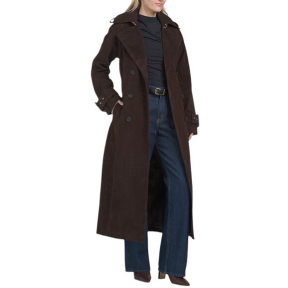 AVEC LES FILLES Faux Suede Maxi Trench Coat - Picture 1 of 2